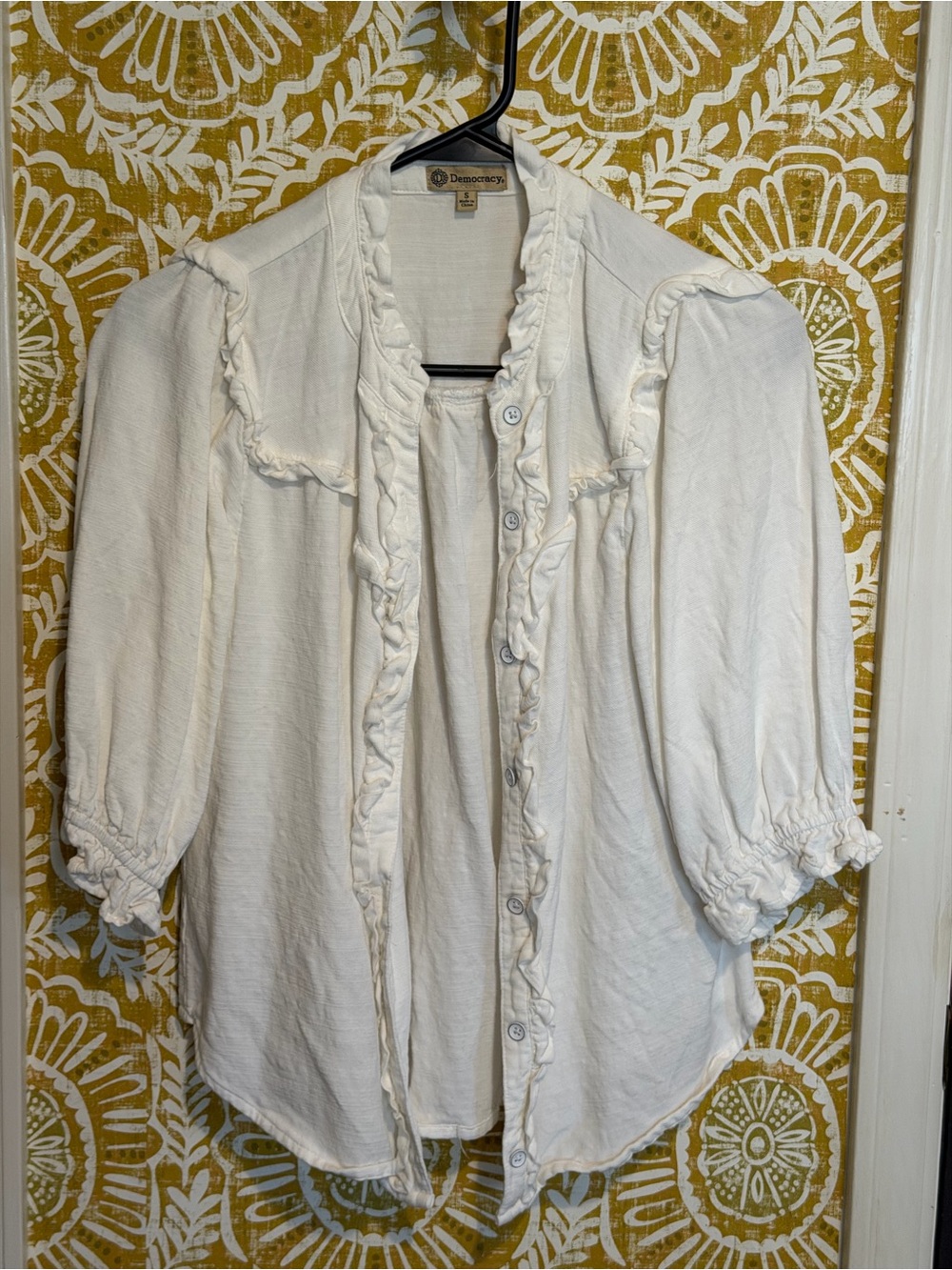 Democracy Cream Ruffle Button-Front Blouse